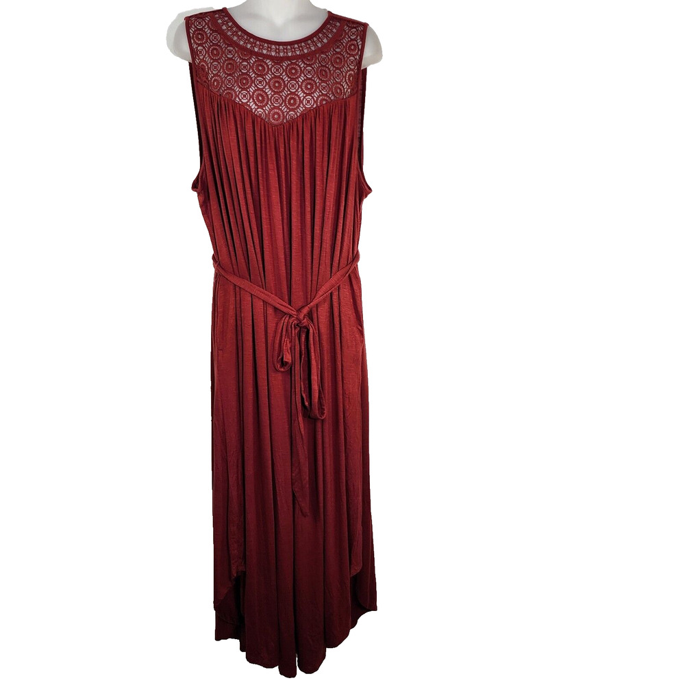 Lane Bryant Womens Maxi Dress Size 18/20 Sleeveless Crochet Yoke Fit & Flare Red